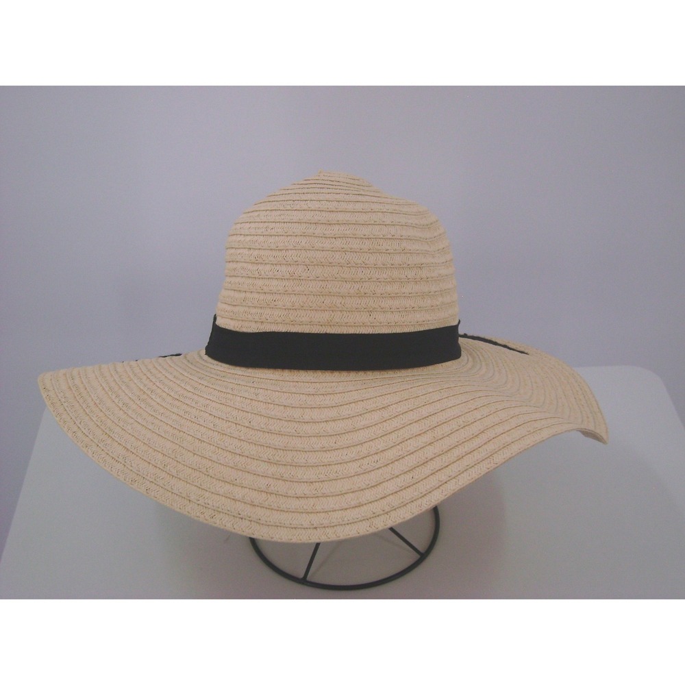 Women's Do Not Disturb Straw Floppy Sun Hat Tan Black Ribbon Wide Brim Beach